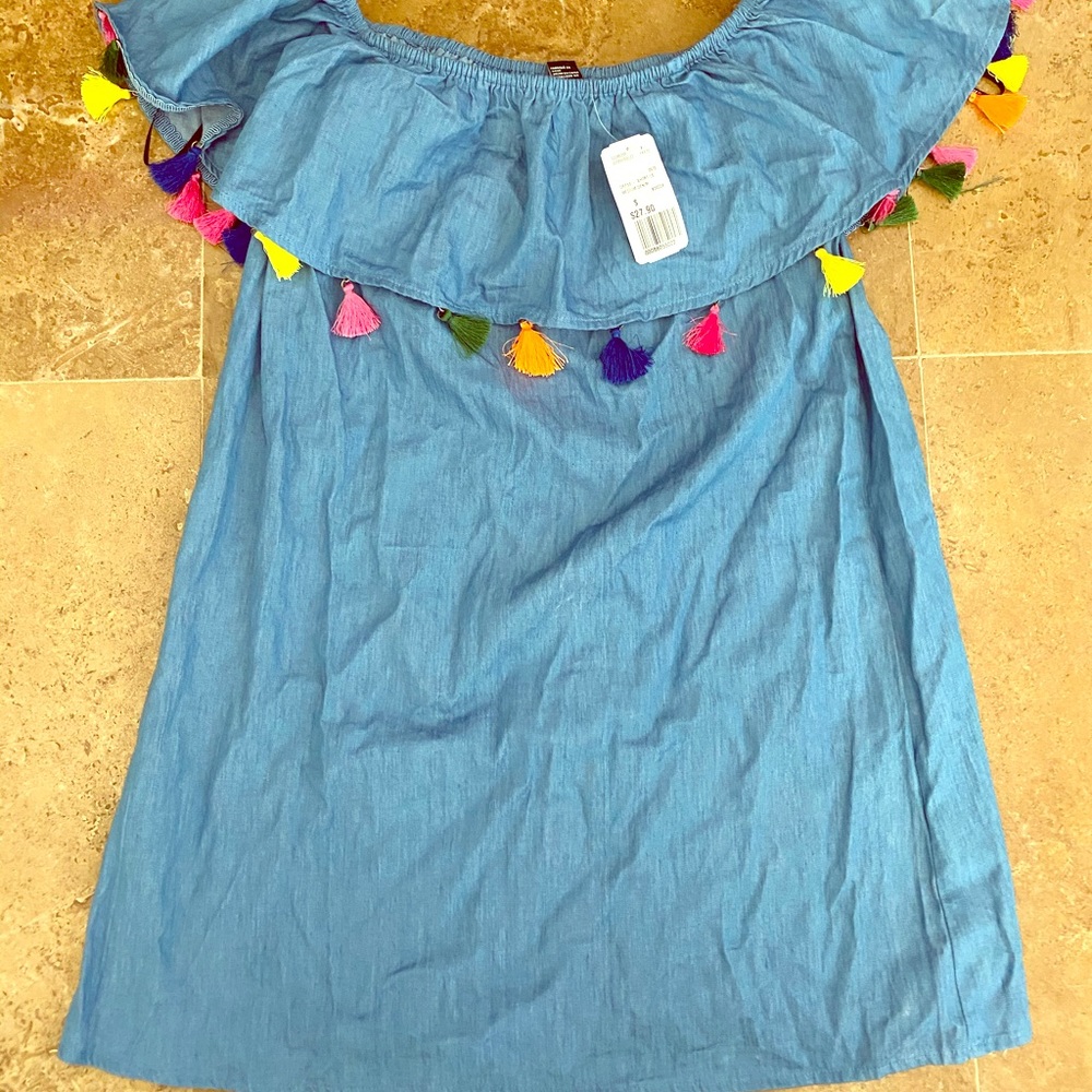 Off the shoulder light denim short dress